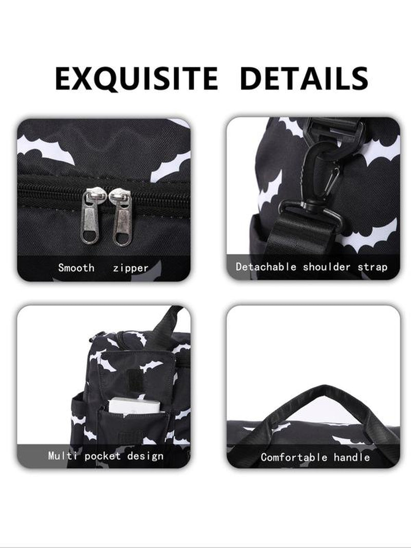 Unisex Bat Pattern Travel Bag, 2025 Halloween Large Capacity Duffel Bag with Wet Bag Shoe Compartment, Lightweight Carry-On Luggage Bag for Sports Fitness, Yoga, Travel Duffle Bag