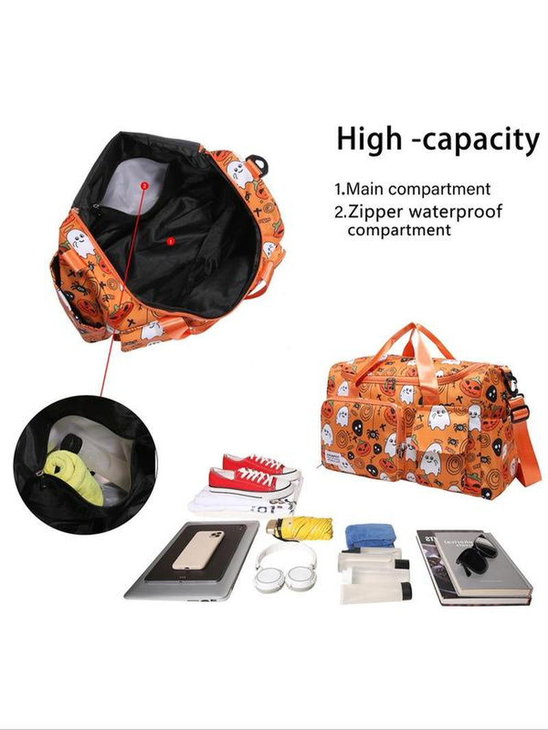 Unisex Bat Pattern Travel Bag, 2025 Halloween Large Capacity Duffel Bag with Wet Bag Shoe Compartment, Lightweight Carry-On Luggage Bag for Sports Fitness, Yoga, Travel Duffle Bag