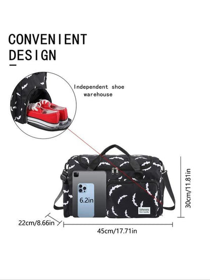Unisex Bat Pattern Travel Bag, 2025 Halloween Large Capacity Duffel Bag with Wet Bag Shoe Compartment, Lightweight Carry-On Luggage Bag for Sports Fitness, Yoga, Travel Duffle Bag