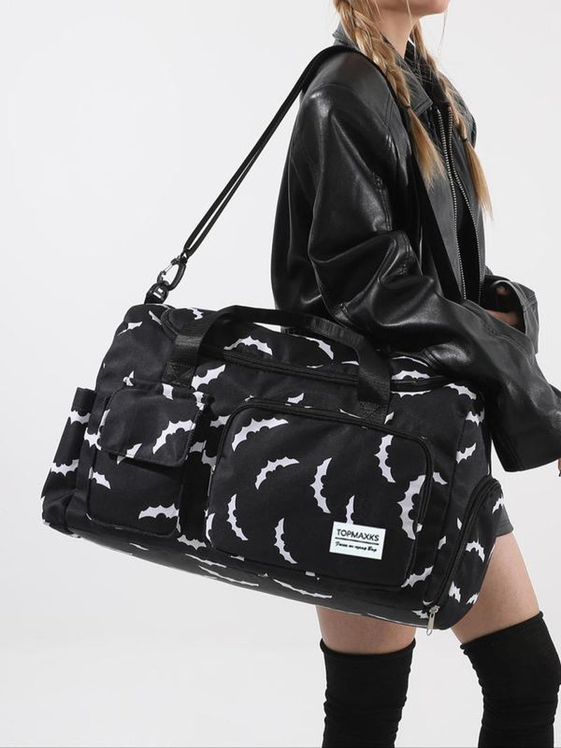 Unisex Bat Pattern Travel Bag, 2025 Halloween Large Capacity Duffel Bag with Wet Bag Shoe Compartment, Lightweight Carry-On Luggage Bag for Sports Fitness, Yoga, Travel Duffle Bag