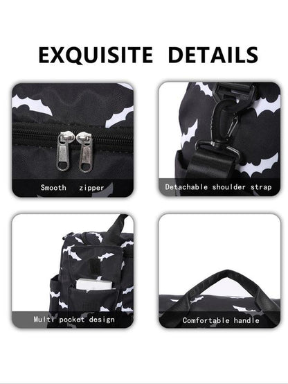 Unisex Bat Pattern Travel Bag, 2025 Halloween Large Capacity Duffel Bag with Wet Bag Shoe Compartment, Lightweight Carry-On Luggage Bag for Sports Fitness, Yoga, Travel Duffle Bag