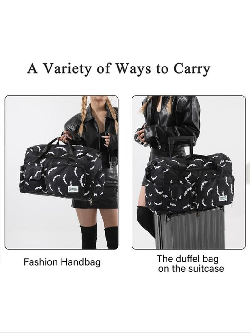 Unisex Bat Pattern Travel Bag, 2025 Halloween Large Capacity Duffel Bag with Wet Bag Shoe Compartment, Lightweight Carry-On Luggage Bag for Sports Fitness, Yoga, Travel Duffle Bag