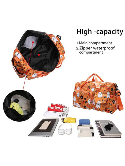 Unisex Bat Pattern Travel Bag, 2025 Halloween Large Capacity Duffel Bag with Wet Bag Shoe Compartment, Lightweight Carry-On Luggage Bag for Sports Fitness, Yoga, Travel Duffle Bag