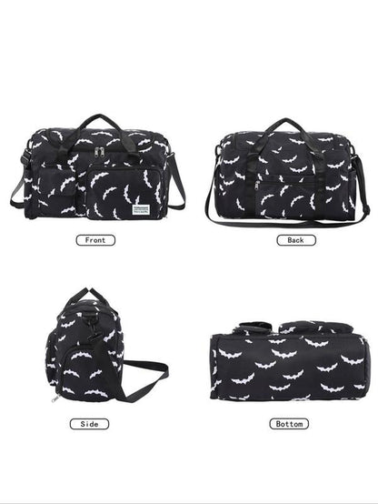Unisex Bat Pattern Travel Bag, 2025 Halloween Large Capacity Duffel Bag with Wet Bag Shoe Compartment, Lightweight Carry-On Luggage Bag for Sports Fitness, Yoga, Travel Duffle Bag